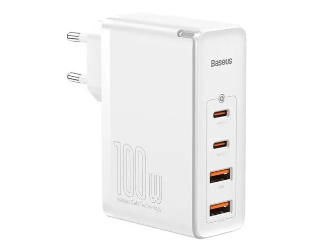 Incarcator retea Baseus GaN2 Pro, 2x USB si 2x USB-C, Quick Charge, 100W, Cablu USB-C inclus, Alb