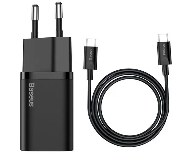 Incarcator Retea Baseus Super Si Quick Charger + Cablu Type-c la Type-c, 25 W, 1m, Black