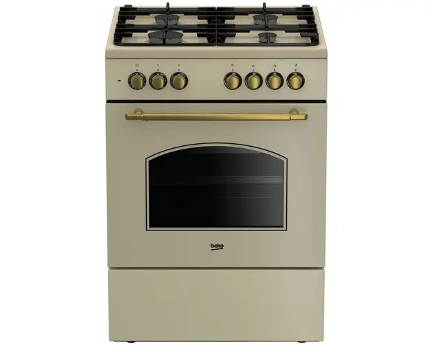 Aragaz Beko FSE62134DCR, 4 arzatoare, Mixt, Aprindere electrica, Dispozitiv de siguranta plita, Grill, Timer, Gratare fonta, 60 cm, Bej