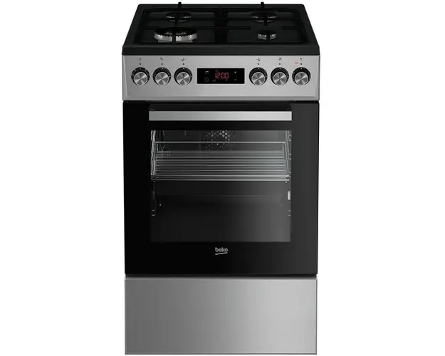 Aragaz Beko FSM51331DXDT, Mixt, 4 arzatoare, WOK, High-Efficiency Gas Burner ,Cuptor cu 7 functii de gatire, SteamShine Cleaning, Clasa A, 50 cm, Inox