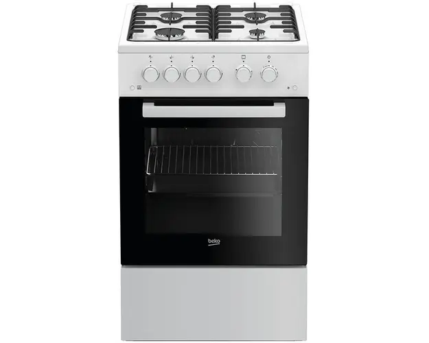 Aragaz Beko FSGT52110DWO, 4 Arzatoare, Gaz, Rotisor, Aprindere electrica, 50 cm, Alb