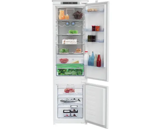 Combina frigorifica incorporabila Beko BCNA306E4SN, 284 l, Neofrost DualCooling, HarvestFresh, Raft sticle, Display touch control, H 193.5 cm, Clasa E, Alb