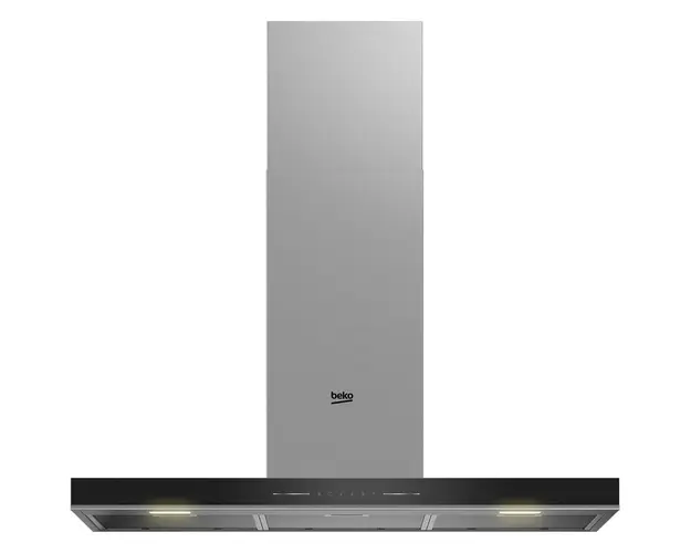 Hota decorativa Beko BHCB96641BBHS, 90cm, Putere de absorbtie 715 mc/h, HeatSense, Air Cleaning Mode, Booster, Lumina ajustabila, Negru