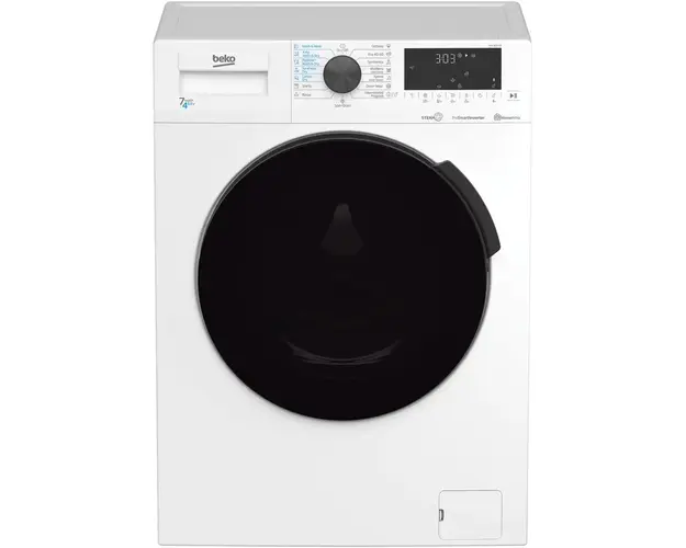 Masina de spalat rufe cu uscator Beko HTE7616X0, Spalare 7 kg, Uscare 4 kg, 1200 rpm, Clasa D, HomeWhiz, SteamCure, Motor ProSmart Inverter, Silent-Tech, Alb