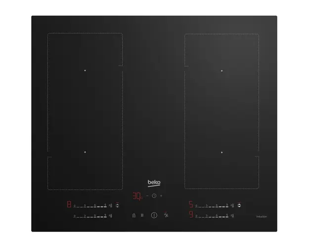 Plita Beko HII64720UF2T electrica cu inductie IndyFlex, 60cm, 4 zone de gatit, 9 niveluri de putere, Power Management, Ready2Cook, Automatic pan recongnition, inchidere automata, blocare display, culoare: negru, latime 60 cm