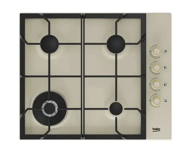 Plita incorporabila Beko HIGG64125SCR, Gaz, gratar fonta, 4 arzatoare, 9 kw, Crem