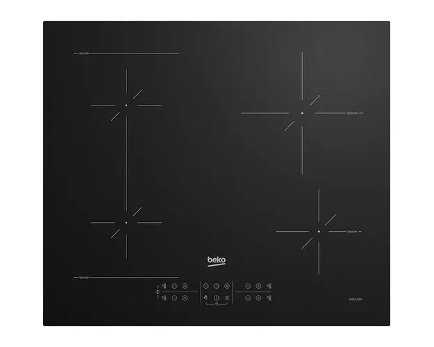 Plita incorporabila Beko HII64200SFMT, Inductie, 4 zone de gatit, Booster, Touch control, Stop &amp; Go, OverHeat Safety System, Auto Shutdown, 60 cm, Negru