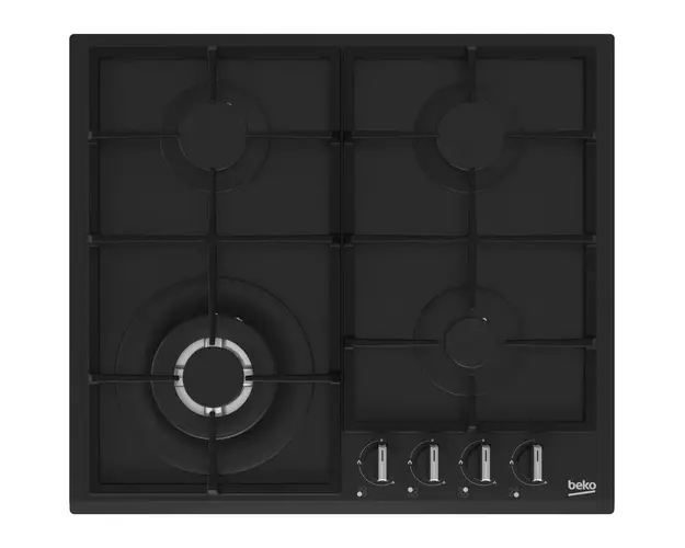 Plita incorporabila Beko HIYG64225SBO, Gaz, 4 arzatoare, Wok, Gratar din fonta, 60 cm, Negru
