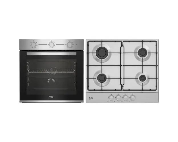 Set Cuptor incorporabil Beko BBSE12130XD, Electric, 72 l, Clasa A, Ventilator, SteamShine Cleaning,Timer, Inox + Plita incorporabila Beko HIAG64223SX, Gaz, 4 arzatoare, High-Efficiency Gas Burner, 60 cm, Inox