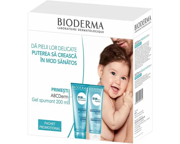Pachet Lapte hidratant Bioderma ABCDerm, 200 ml + Gel spumant Bioderma ABCDerm, 200ml
