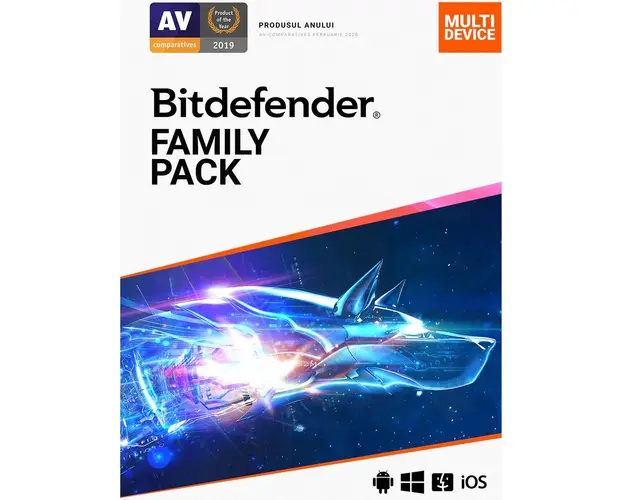 Licenta retail Family Pack - protectie anti-malware completa pentru toata familia, disponibila pentru Windows, macOS, iOS si Android, valabila pentru 1 an, 15 dispozitive, new