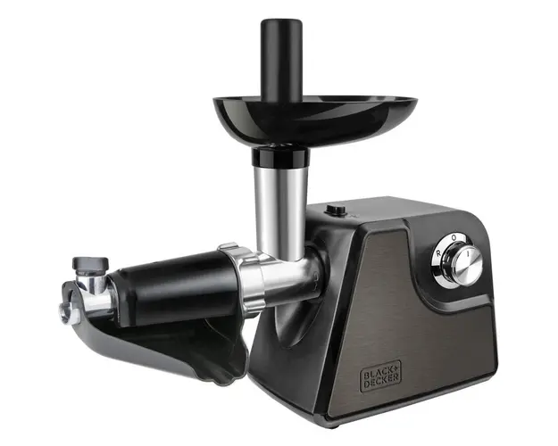 Masina de tocat Black&amp;Decker BXMMA1000E, 1000W, 2 trepte viteza, accesoriu suc de rosii, Inox