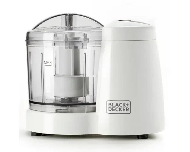 Tocator BXCH120E, 120 W, 2 trepte de viteza, vas din plastic de 0.35 litri, lame din otel inoxidabil, capac cu blocaj de siguranta, alb