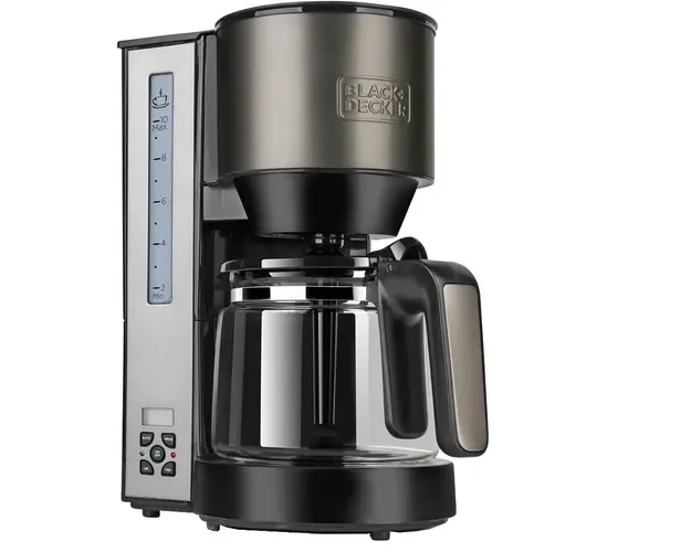 Cafetiera Black&amp;Decker BXCO1000E, 1000W, 12 cesti cafea, programabila, 1.25l, Negru/Inox