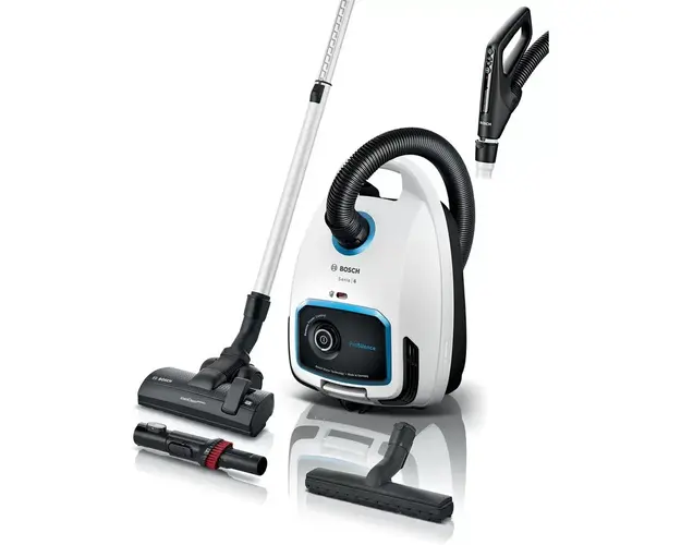 Aspirator cu sac Bosch BGB6SIL1, 700W, 4 L, Sistemul PowerProtect, Perie multifunctionala, Perie parchet, Filtru igienic HEPA lavabil, Alb