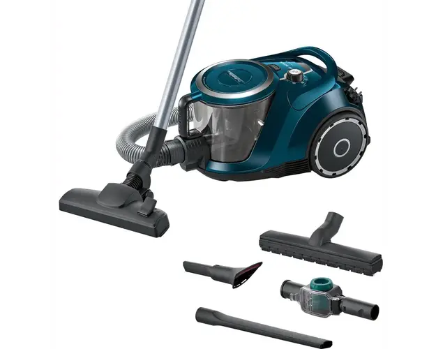 Aspirator fara sac Bosch BGS41FAM, 600 W, 2.4 l, Sistem Quatro Power &amp; Easy Clean, Filtru Hepa, Petrol