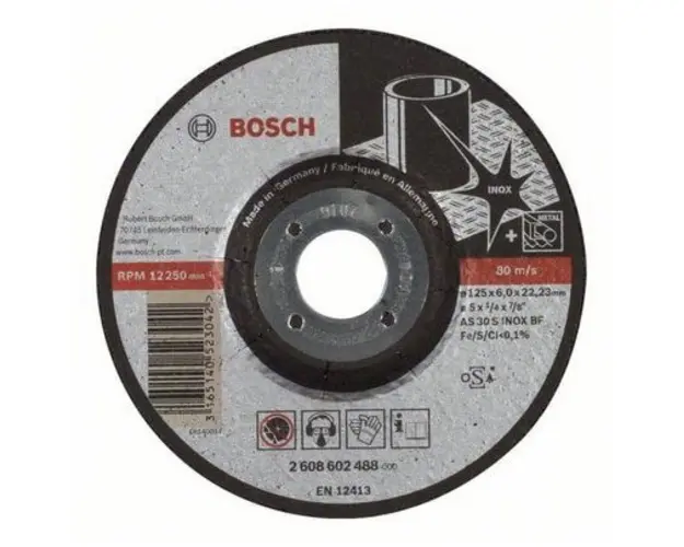 Disc degrosare inox Bosch 2608602488, 125 mm diametru, 6 mm grosime