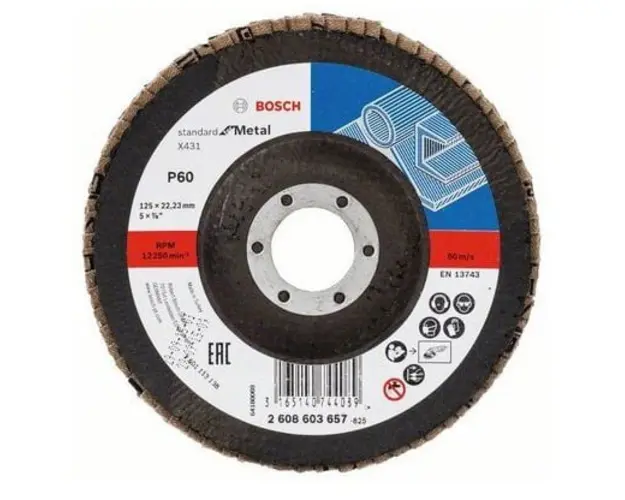 Disc lamelar frontal pentru metal Bosch Standard 2608603657, 125 mm diametru, 60 granulatie