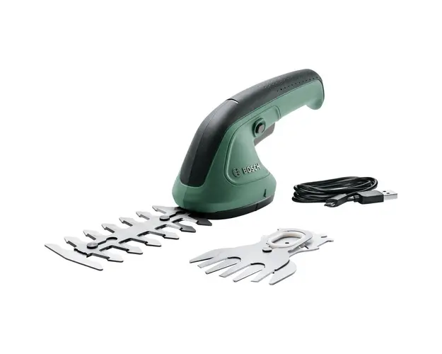 Foarfece de taiat iarba pe acumulator Bosch EasyShear 0600833303, 3.6 V, 1.5 Ah, 10/12 cm lungime cutit, cablu microUSB, cutie carton, cutit iarba 10 cm, cutit iarba 12 cm