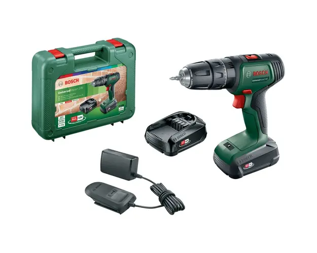 Masina de gaurit si insurubat (bormasina) cu percutie pe acumulator Bosch Universal Impact 18, 18 V , 2 trepte de putere, 1450 RPM, 2 acumulatori, incarcator, cap surubelnita dublu, valiza profesionala