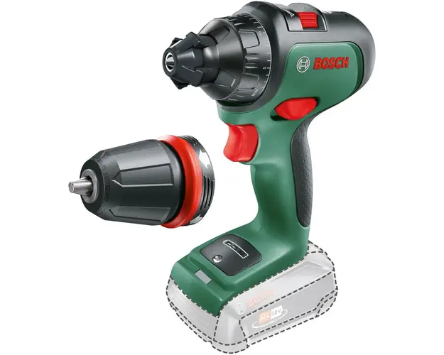 Masina de gaurit si insurubat pe acumulator Bosch AdvancedDrill 06039B5009, 18 V, 1350 RPM, 42 Nm cuplu maxim, 35 mm diametru maxim gaurire, adaptor mandrina, cap surubelnita, fara acumulator/incarcator
