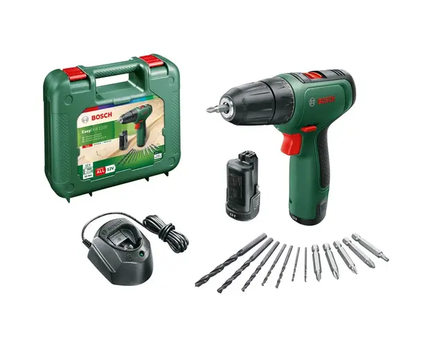 Masina de gaurit si insurubat (bormasina) pe acumulator Bosch EasyDrill 1200, 12 V, 1.5 Ah, 1500 RPM, 30 Nm, 2 acumulatori, incarcator, set burghiu si biti, valiza profesionala