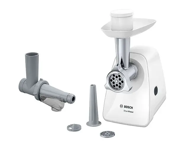 Masina de tocat carne Bosch SmartPower MFW2515W, 350 W, 1.7 kg, accesoriu carnati, rosii, fructe, legume, alb