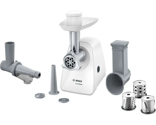 Masina de tocat carne Bosch SmartPower MFW2517W, 350 W, 1.7 kg, accesoriu carnati, rosii, fructe si legume, alb