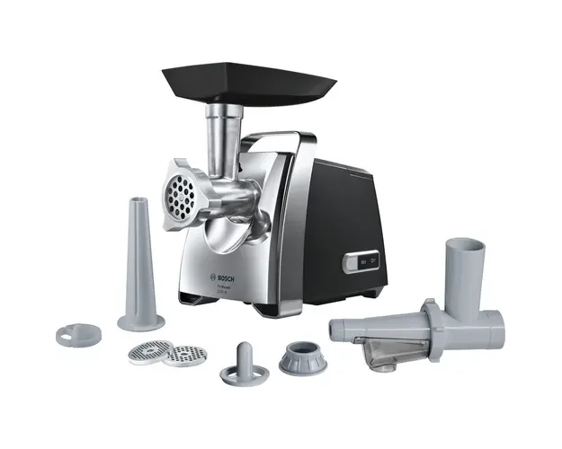 Masina de tocat carne ProPower MFW67450, 2000 W, functie reverse, accesoriu Kebbe, accesoriu carnati, storcator fructe si legume moi, negru/argintiu