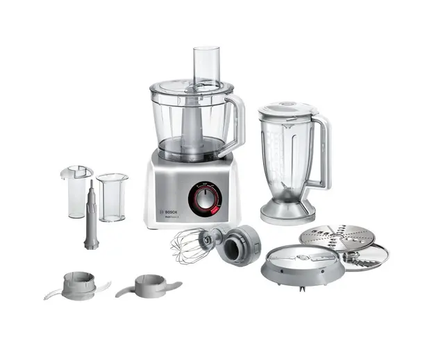 Roboti de bucatarie Bosch MC812S814, 1250 W, pana la 50 functii, bol 3.9 l, blender 1.5 l, functie Puls, discuri otel, alb/argintiu