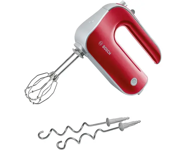 Mixer de mana MFQ40303, 500 W, 5 viteze + Turbo, palete FineCreamer inox, rosu/argintiu