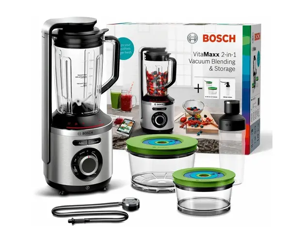 Blender vacuum Bosch Vita Maxx MMBV625M, 1000 W, 37.000 rpm, functie auto, puls, cana Tritan, 1.5 l, inox