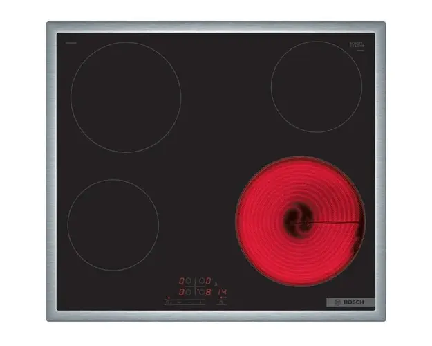 Plita incorporabila Bosch PKE645BB2E, Vitroceramica, 4 zone de gatit, TouchSelect, ReStart, Temporizator, HighSpeed, 60cm, Negru