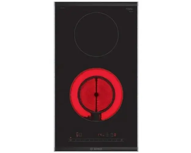 Plita incorporabila Bosch PKF375FP2E, Vitroceramica, 2 zone de gatit, HighSpeed, 30 cm, Negru