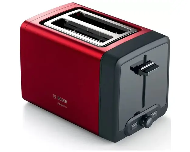 Prajitor de paine Bosch DesignLine TAT4P424, 970W, 2 felii de paine, Rosu