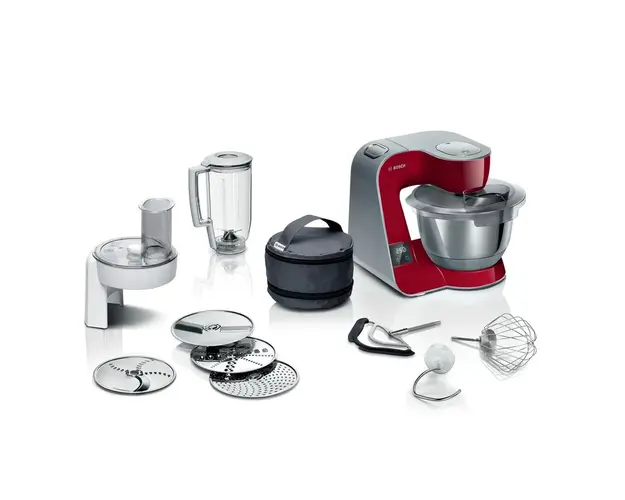 Robot de bucatarie Bosch MUM5 Scale MUM5X720, 1000W, Cantar integrat, Bol 3,9L, Mixare Planetara 3D, 7 trepte de viteza, Set patiserie, Functie EasyArm Lift, Cronometru integrat, Rosu