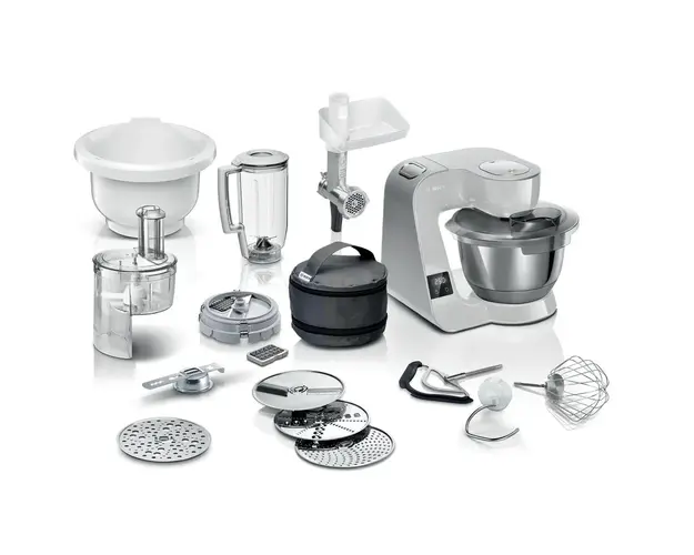 Robot de bucatarie Bosch MUM5XL72 1000W, cantar integrat, 7 trepte + Impuls, bol inox 3.9 litri, set profesional patiserie, gri