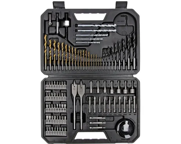 Set 103 Accesorii Bosch Profesional, biti, burghie lemn, metal, zidarie, adaptor, chei tubulare, suport universal, carote, zencuitor