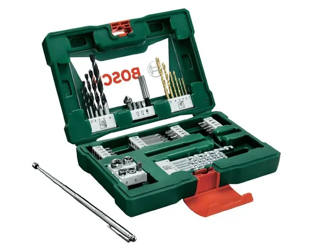 Set 48 accesorii V-Line, biti, adaptor biti, chei tubulare, bara magnetica, burghie metal, piatra si lemn