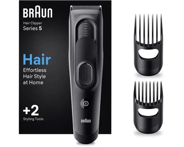 Aparat de tuns electric Braun Series 5 HC5330, Memory Safety Lock, 17 setari de lungime, 2 piepteni, autonomie 50 minute, Negru