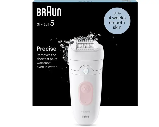 Epilator Braun Silk-épil 5 5-500 Wet &amp; Dry, MicroGrip, Smart Light, 28 de pensete, 2 viteze, Alb