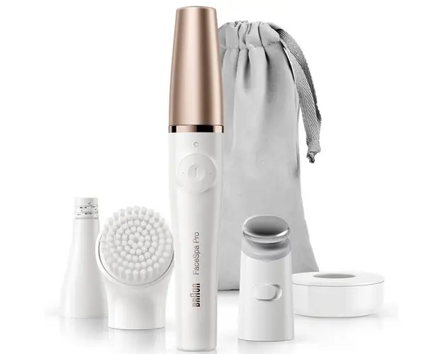 Epilator facial Braun FaceSpa Pro SE911, 3in1, 10 pensete, timer, reincarcabil, alb/auriu