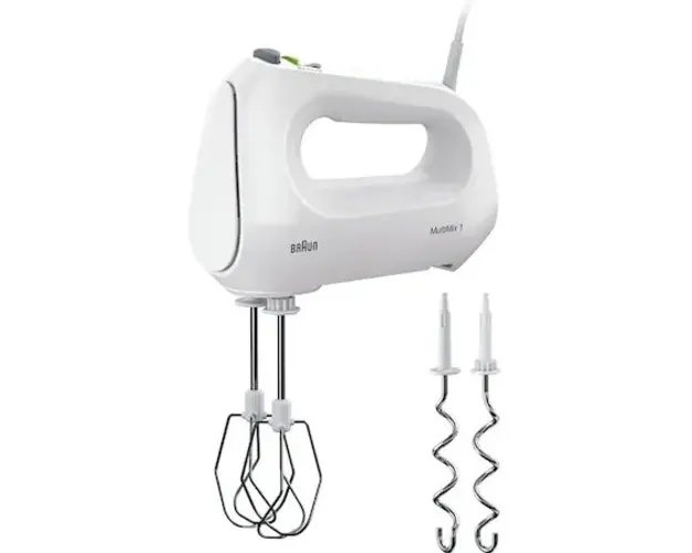 Mixer de mana Braun HM1010WH, 400 W, 4 viteze + Turbo, 2 palete, 2 carlige pentru aluat, Alb