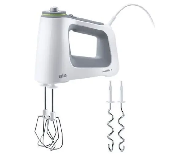 Mixer de mana Braun HM5100WH, 750 W, 9 viteze + Turbo, 2 palete, 2 carlige pentru aluat, Alb/Gri