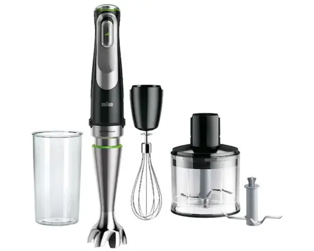 Mixer vertical Braun MQ9135XI, 1200 W, Pahar gradat 0.6 l, Tocator 0.5l, Tel, viteza variabila, Negru