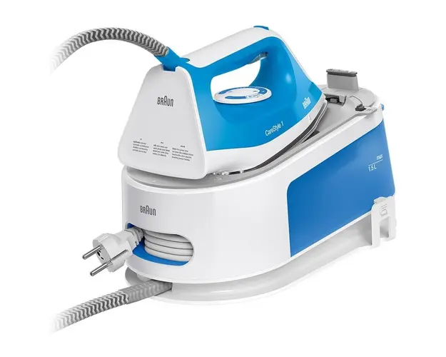 Statie de calcat Braun CareStyle 1 IS102BL, 5.5 bari, abur variabil 110g/min, jet de abur 340g/min, rezervor 1.5L, talpa Super Ceramic, Alb/Albastru