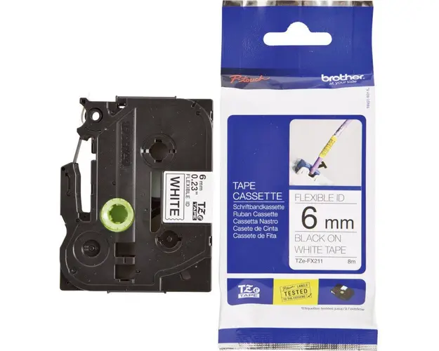 Banda de etichete Brother TZEFX211, BLK/WHITE/FLEX