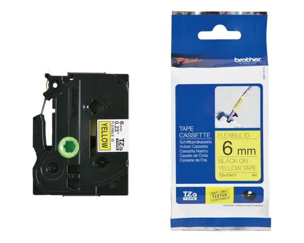 Banda de etichete Brother TZEFX611, 6MM BLK/YEL/FLEX