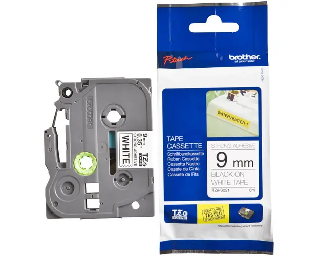 Banda de etichete Brother TZES221, 9MM, negru pe alb