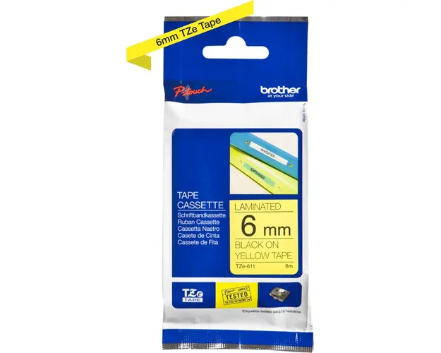 Banda laminata Brother TZE611 6MM BLACK/YELLOW